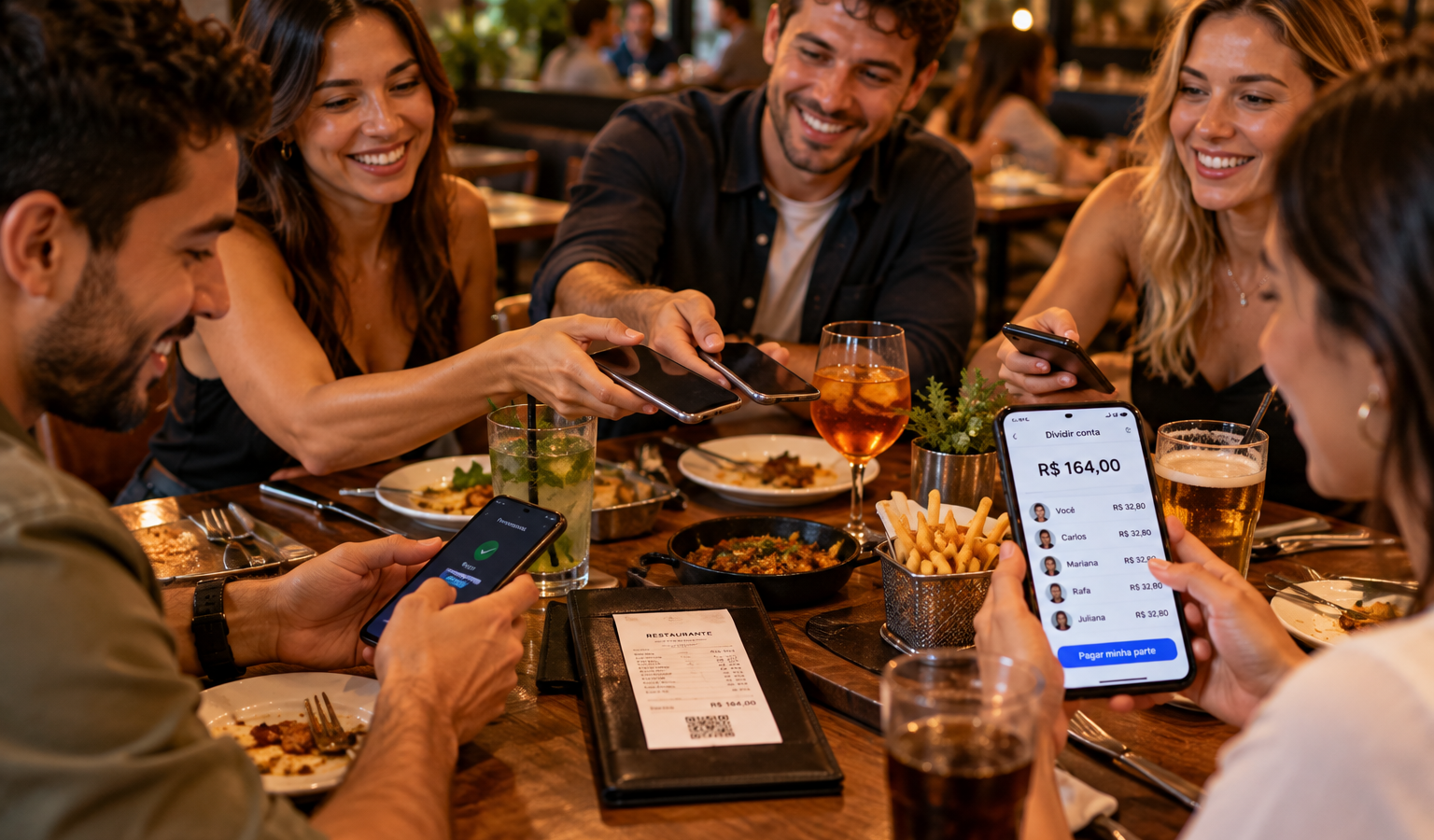 Conta dividida no restaurante